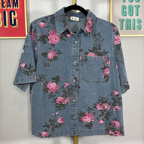 Bibi Floral Denim Bottom Down Shirt - Picture 2 of 5